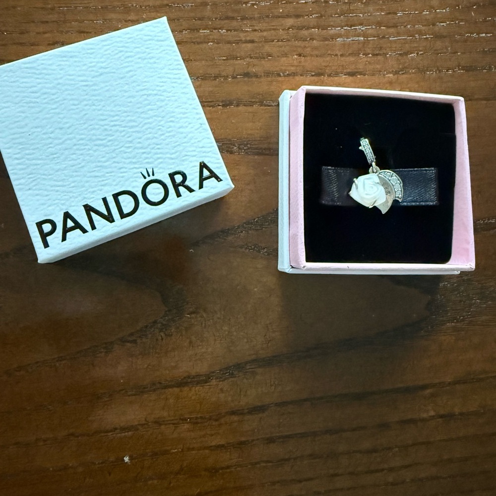 Brand New Pandora White Rose Double Dangle Charm